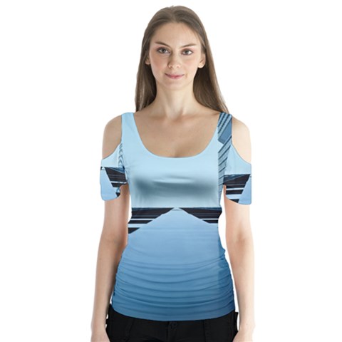 Architecture Modern Building Facade Butterfly Sleeve Cutout Tee  by BangZart