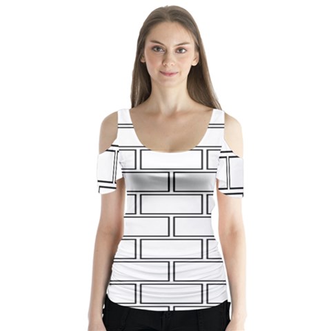 Wall Pattern Rectangle Brick Butterfly Sleeve Cutout Tee  by BangZart