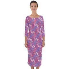 Pattern Abstract Squiggles Gliftex Quarter Sleeve Midi Bodycon Dress by Celenk
