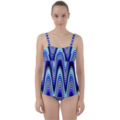 Waves Wavy Blue Pale Cobalt Navy Twist Front Tankini Set by Celenk