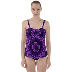 Mandala Purple Mandalas Balance Twist Front Tankini Set by Celenk