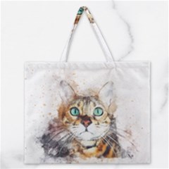 Cat Animal Art Abstract Watercolor Zipper Large Tote Bag by Celenk