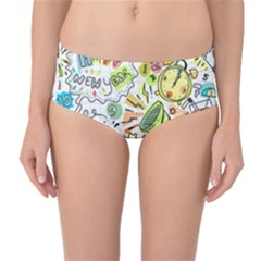 Doodle New Year Party Celebration Mid-waist Bikini Bottoms by Celenk