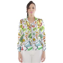 Doodle New Year Party Celebration Wind Breaker (women) by Celenk