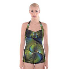 Fractal Abstract Design Fractal Art Boyleg Halter Swimsuit  by Celenk