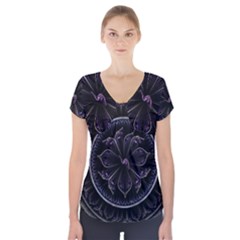 Fractal Abstract Purple Majesty Short Sleeve Front Detail Top by Celenk