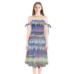 Zig Zag Boats Shoulder Tie Bardot Midi Dress by CosmicEsoteric
