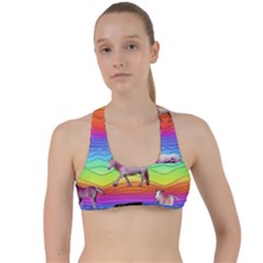 Horses In Rainbow Criss Cross Racerback Sports Bra by CosmicEsoteric