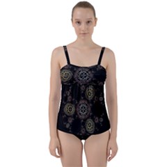 Background Pattern Symmetry Twist Front Tankini Set by Celenk
