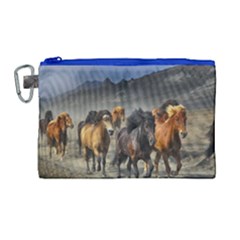 Horses Stampede Nature Running Canvas Cosmetic Bag (large) by Celenk