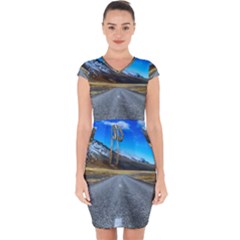Road Mountain Landscape Travel Capsleeve Drawstring Dress  by Celenk