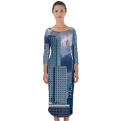 Tower Blocks Skyscraper City Modern Quarter Sleeve Midi Bodycon Dress by Celenk
