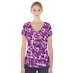 Pink Camo Short Sleeve Front Detail Top by snowwhitegirl