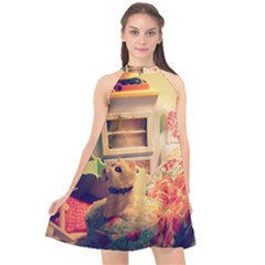 Cream Dollhouse Halter Neckline Chiffon Dress  by snowwhitegirl