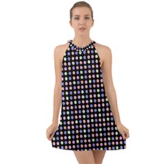 Blue Peach Green Eggs On Black Halter Tie Back Chiffon Dress by snowwhitegirl