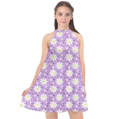 Daisy Dots Lilac Halter Neckline Chiffon Dress  by snowwhitegirl