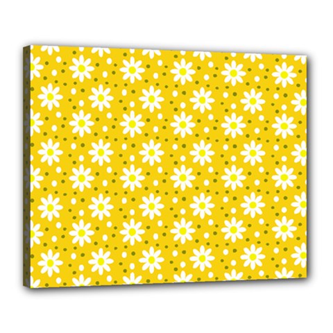 Daisy Dots Yellow Canvas 20  X 16  by snowwhitegirl