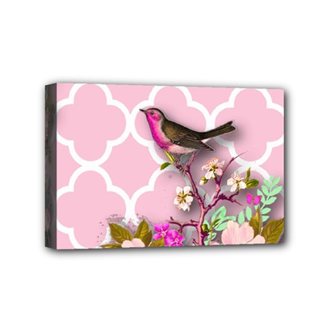 Shabby Chic,floral,bird,pink,collage Mini Canvas 6  X 4  by NouveauDesign
