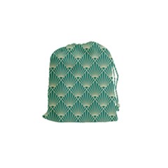 Teal,beige,art Nouveau,vintage,original,belle Époque,fan Pattern,geometric,elegant,chic Drawstring Pouches (small)  by NouveauDesign
