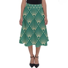 Teal,beige,art Nouveau,vintage,original,belle Époque,fan Pattern,geometric,elegant,chic Perfect Length Midi Skirt by NouveauDesign
