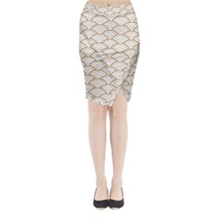 Gold,white,art Deco,vintage,shell Pattern,asian Pattern,elegant,chic,beautiful Midi Wrap Pencil Skirt by NouveauDesign