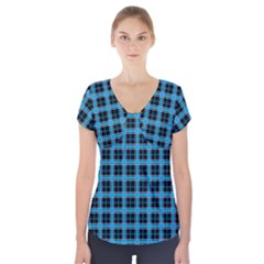 Deep Sea Tartan Short Sleeve Front Detail Top by jumpercat