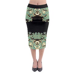 Black,green,gold,art Nouveau,floral,pattern Midi Pencil Skirt by NouveauDesign