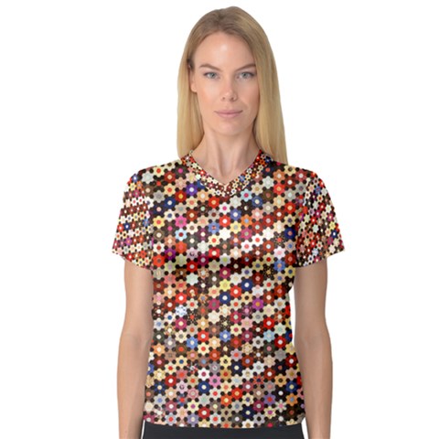 Mosaic Pattern Quilt Pattern V-neck Sport Mesh Tee by paulaoliveiradesign