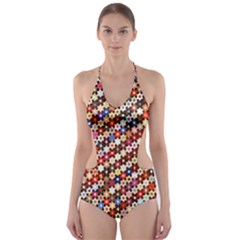 Mosaic Pattern Quilt Pattern Cut-out One Piece Swimsuit by paulaoliveiradesign