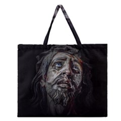 Jesuschrist Face Dark Poster Zipper Large Tote Bag by dflcprints