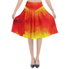 Sun Rise,city,modern Art Flared Midi Skirt by NouveauDesign