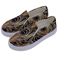 Gold, Black,peacock Pattern,art Nouveau,vintage,belle Epoque,chic,elegant,peacock Feather,beautiful Kids  Canvas Slip Ons by NouveauDesign