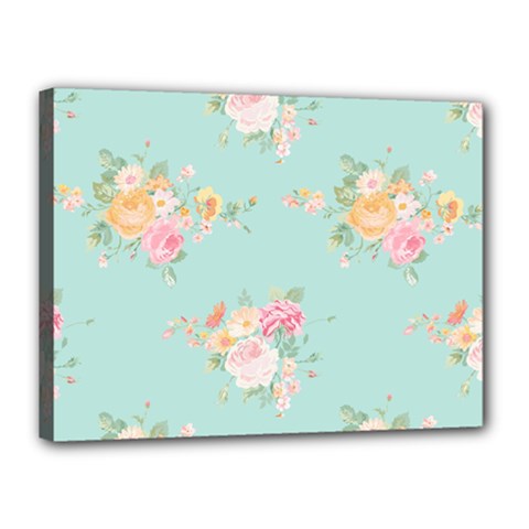 Mint,shabby Chic,floral,pink,vintage,girly,cute Canvas 16  X 12  by NouveauDesign