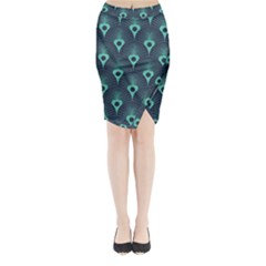 Blue,teal,peacock Pattern,art Deco Midi Wrap Pencil Skirt by NouveauDesign