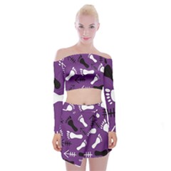 Purple Off Shoulder Top With Mini Skirt Set by HASHHAB