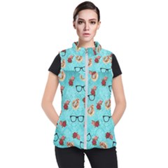 Vintage Glasses Blue Women s Puffer Vest by snowwhitegirl