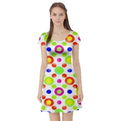 Multicolored Circles Motif Pattern Short Sleeve Skater Dress by dflcprints