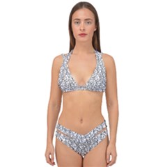 Elio s Shirt Faces In Black Outlines On White Double Strap Halter Bikini Set by PodArtist