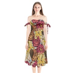 Octopus Floral Shoulder Tie Bardot Midi Dress by snowwhitegirl
