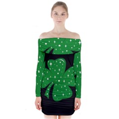 Sparkly Clover Long Sleeve Off Shoulder Dress by Valentinaart