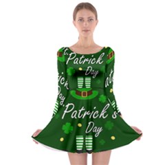 St Patricks Leprechaun Long Sleeve Skater Dress by Valentinaart