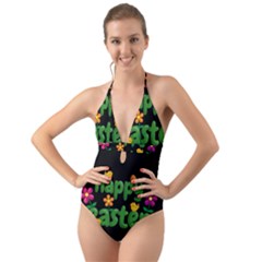 Happy Easter Halter Cut-out One Piece Swimsuit by Valentinaart