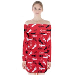 Red Long Sleeve Off Shoulder Dress by HASHHAB