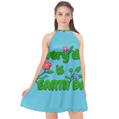 Earth Day Halter Neckline Chiffon Dress  by Valentinaart
