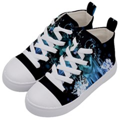 Amazing Wolf With Flowers, Blue Colors Kid s Mid-top Canvas Sneakers by FantasyWorld7