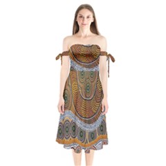 Aboriginal Traditional Pattern Shoulder Tie Bardot Midi Dress by Sapixe