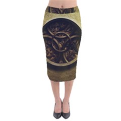Abstract Steampunk Textures Golden Velvet Midi Pencil Skirt by Sapixe