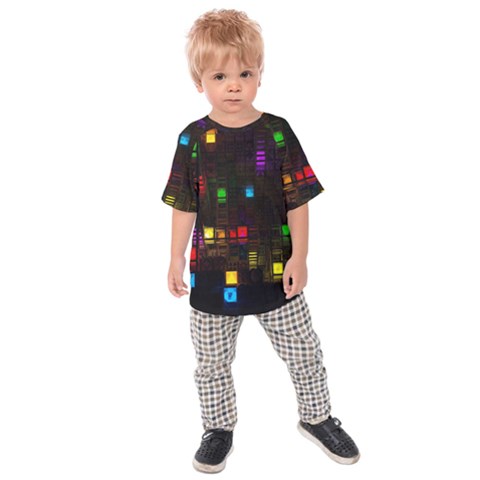 Abstract 3d Cg Digital Art Colors Cubes Square Shapes Pattern Dark Kids Raglan Tee by Sapixe