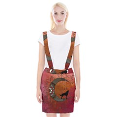 Black Wolf On Decorative Steampunk Moon Braces Suspender Skirt by FantasyWorld7