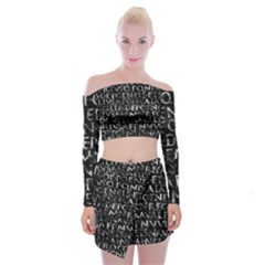 Antique Roman Typographic Pattern Off Shoulder Top With Mini Skirt Set by dflcprints
